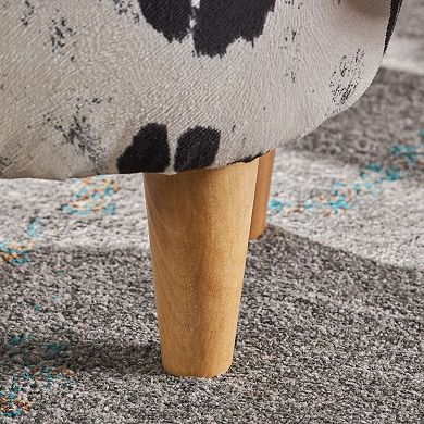 Cow-Shaped Ottoman Footstool, Black and White Modern Accent Stool with Velvet Horns, Fabric Body, Bi