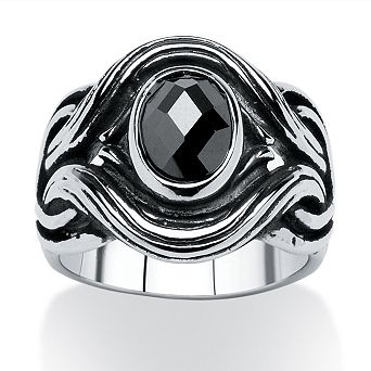 PalmBeach Jewelry Men's 1.86 TCW Black Oval-Cut Cubic Zirconia Evil Eye Ring in Stainless Steel