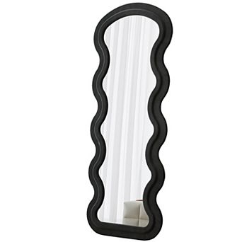 63"H Flannel Full Length Wave Floor Mirror, Hanging or Against the Wall, Black