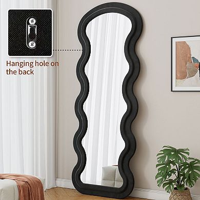 63"H Flannel Full Length Wave Floor Mirror, Hanging or Against the Wall, Black