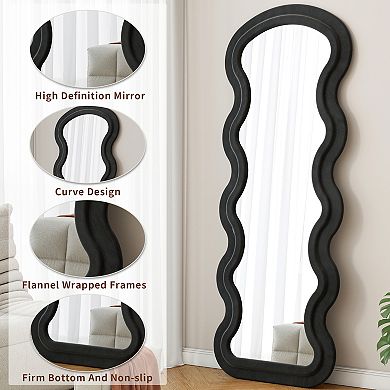 63"H Flannel Full Length Wave Floor Mirror, Hanging or Against the Wall, Black