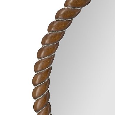 28.3x28.3" Round Wood Wall Mirror with Rope Shaped Frame, Antique Brown