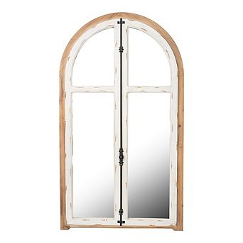 Arch Wood Wall Mirror, Distressed White and Brown, 27.5 x 48 Inch