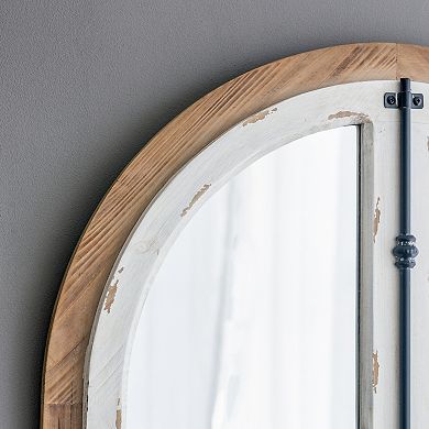 Arch Wood Wall Mirror, Distressed White and Brown, 27.5 x 48 Inch