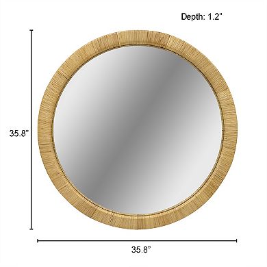 Boho 36" Natural Rattan Round Wall Mirror