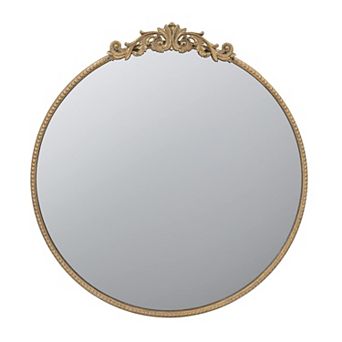 30" x 32" Round Gold Wall Mirror with Metal Frame, Antique Gold