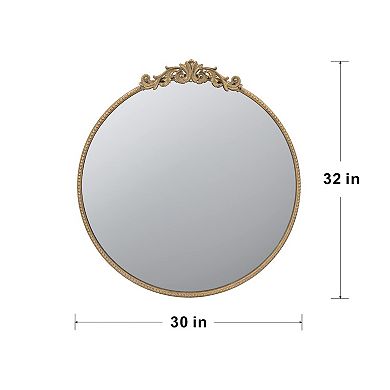 30" x 32" Round Gold Wall Mirror with Metal Frame, Antique Gold