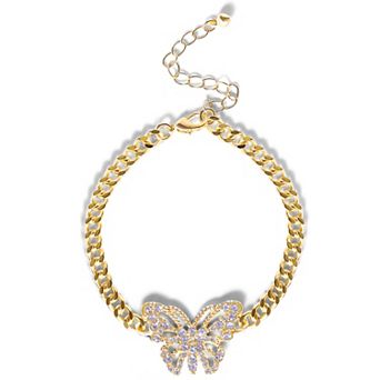 JS Jessica Simpson Gold-Tone Butterfly Crystal Chain Bracelet