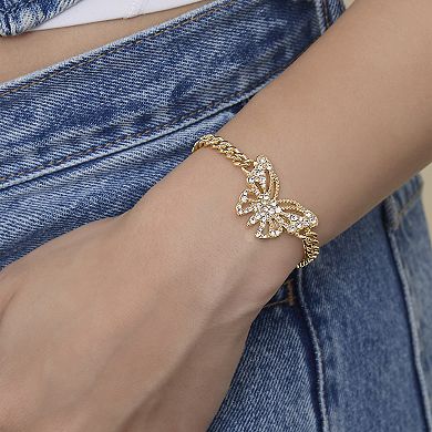 JS Jessica Simpson Gold-Tone Butterfly Crystal Chain Bracelet
