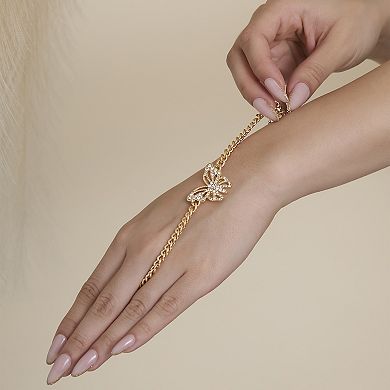 JS Jessica Simpson Gold-Tone Butterfly Crystal Chain Bracelet