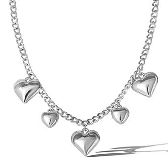 JS Jessica Simpson Heart Pendant Necklace for Women 16" Silver Tone