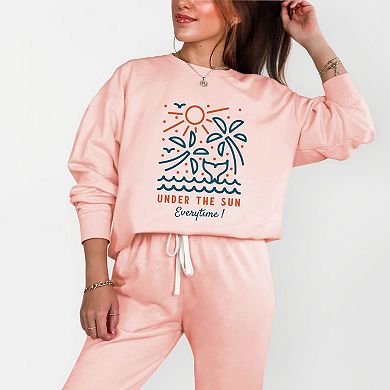 Under The Sun Everytime Palm Trees - Women's Lightweight Garment Dyed Sweatshirt