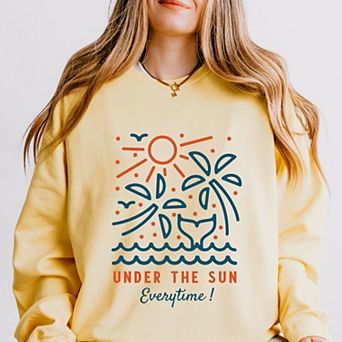 Under The Sun Everytime Palm Trees - Women's Lightweight Garment Dyed Sweatshirt