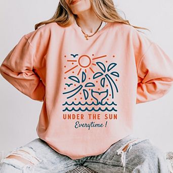 Under The Sun Everytime Palm Trees - Women's Lightweight Garment Dyed Sweatshirt