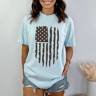 American Flag Distressed - Women's Garment Dyed Graphic T-Shirt