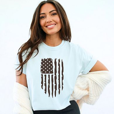 American Flag Distressed - Women's Garment Dyed Graphic T-Shirt