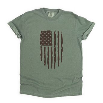 American Flag Distressed - Women's Garment Dyed Graphic T-Shirt