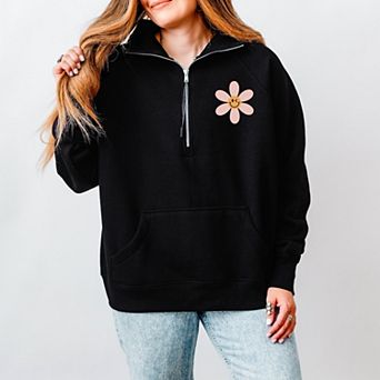 S.W.Smiley Cool Mom Club President Flower Front And Back - Women's Quarter Zip Fleece Graphic Sweats