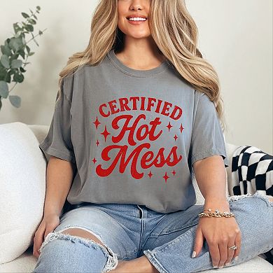Certified Hot Mess Stars Distressed - Women's Garment Dyed Graphic T-Shirt
