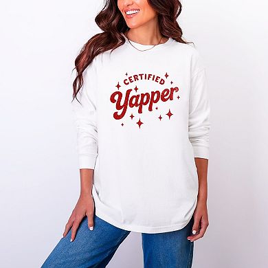 Certified Yapper Stars Distressed - Women's Garment Dyed Long Sleeve Graphic T-Shirt