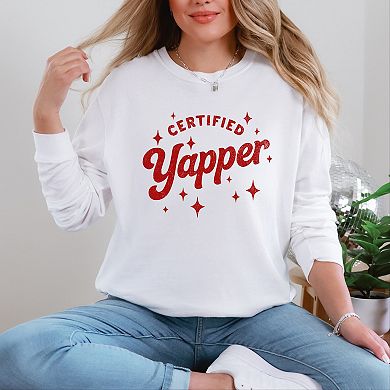Certified Yapper Stars Distressed - Women's Garment Dyed Long Sleeve Graphic T-Shirt