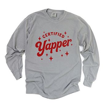Certified Yapper Stars Distressed - Women's Garment Dyed Long Sleeve Graphic T-Shirt