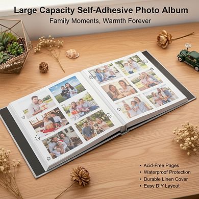 Self Adhesive Photo Album with Magnetic Pages Holds Multiple Photo Sizes