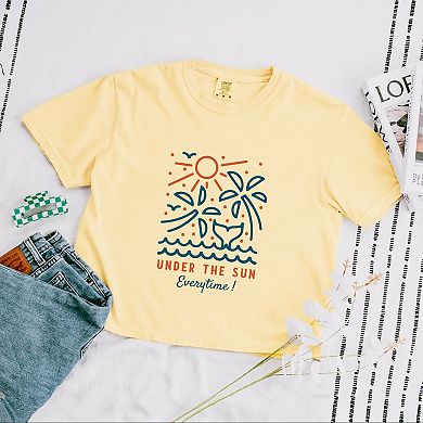 Under The Sun Everytime Palm Trees - Women's Boxy Crop Top Graphic T-Shirt