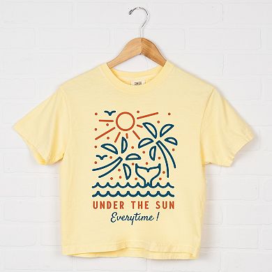 Under The Sun Everytime Palm Trees - Women's Boxy Crop Top Graphic T-Shirt