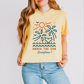 Under The Sun Everytime Palm Trees - Women's Boxy Crop Top Graphic T-Shirt