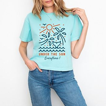 Under The Sun Everytime Palm Trees - Women's Boxy Crop Top Graphic T-Shirt