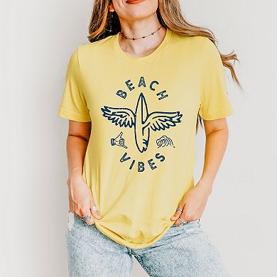 Beach Vibes Surfboard Wings - Women's Short Sleeve Graphic T-Shirt