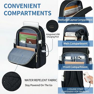 Stylish Laptop Daypack with USB Charging Port and Water Repellent Nylon
