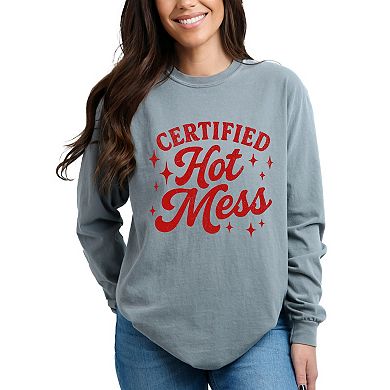 Certified Hot Mess Stars Distressed - Women's Garment Dyed Long Sleeve Graphic T-Shirt