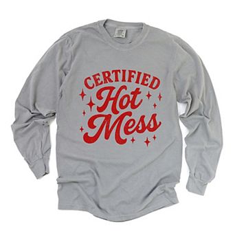 Certified Hot Mess Stars Distressed - Women's Garment Dyed Long Sleeve Graphic T-Shirt