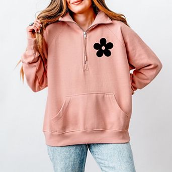 Good Daze On My Mind Flowers Front And Back - Women's Quarter Zip Fleece Graphic Sweatshirt