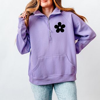 Good Daze On My Mind Flowers Front And Back - Women's Quarter Zip Fleece Graphic Sweatshirt