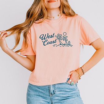 West Coast Palm Trees - Women's Boxy Crop Top Graphic T-Shirt