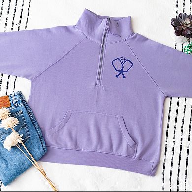 Pickleball Paddles Crossed Front And Back - Women's Quarter Zip Fleece Graphic Sweatshirt