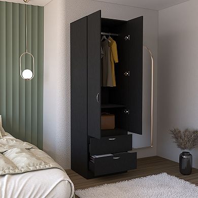 Vico Armoire Wardrove 76" H, Hanging Rod, 2 Drawers, 1 Shelf