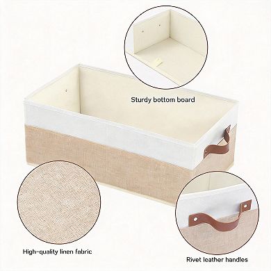 3 Pack Fabric Storage Bins with Leather Handles for Organizing Clothes and More