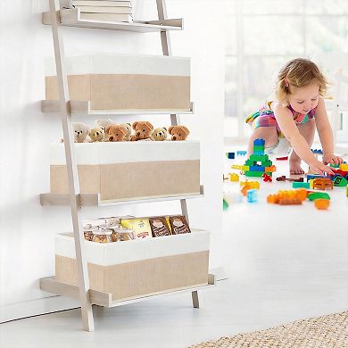 3 Pack Fabric Storage Bins with Leather Handles for Organizing Clothes and More