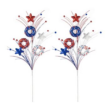 Glitzhome 28"H Patriotic Stars& Donuts Picks, Set of 2 Patriotic Floral Arrangements