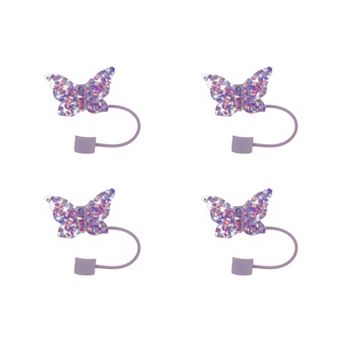 Set of 4 Sparkling Butterfly Silicone Straw Cover Caps for Tumblers and Cups