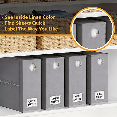 4-Pack Bed Sheet Fabric Organizers with Window for Linen Closet