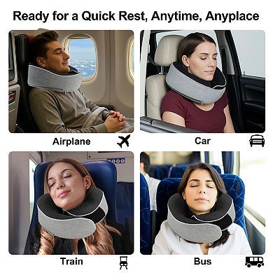 Neck Pillow for Airplane Travel, Ergonomic Memory Foam Support for Flights, w Eye Mask, Earplugs
