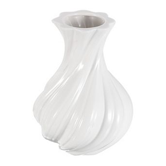 White Ceramic Twisted Vase for Home Decor, 12.3cm Wedding Centerpiece Modern Floral Ceramic Vase