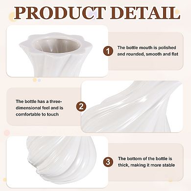 White Ceramic Twisted Vase for Home Decor, 12.3cm Wedding Centerpiece Modern Floral Ceramic Vase