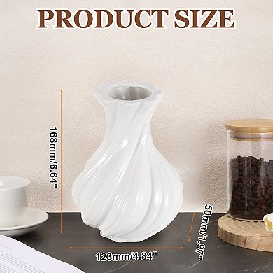 White Ceramic Twisted Vase for Home Decor, 12.3cm Wedding Centerpiece Modern Floral Ceramic Vase