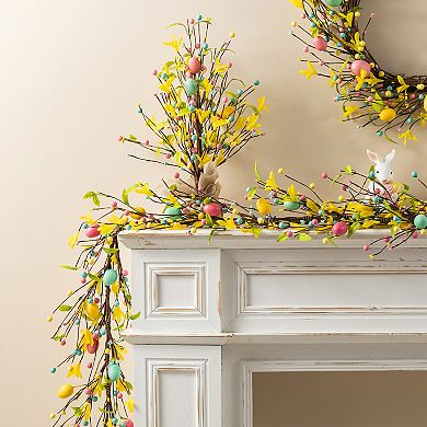 Glitzhome 72"L Easter Egg & Flower Garland, Easter Atificial Garland for Indoor & Outdoor